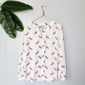 •LOFT• Peacock V-Neck Style Blouse